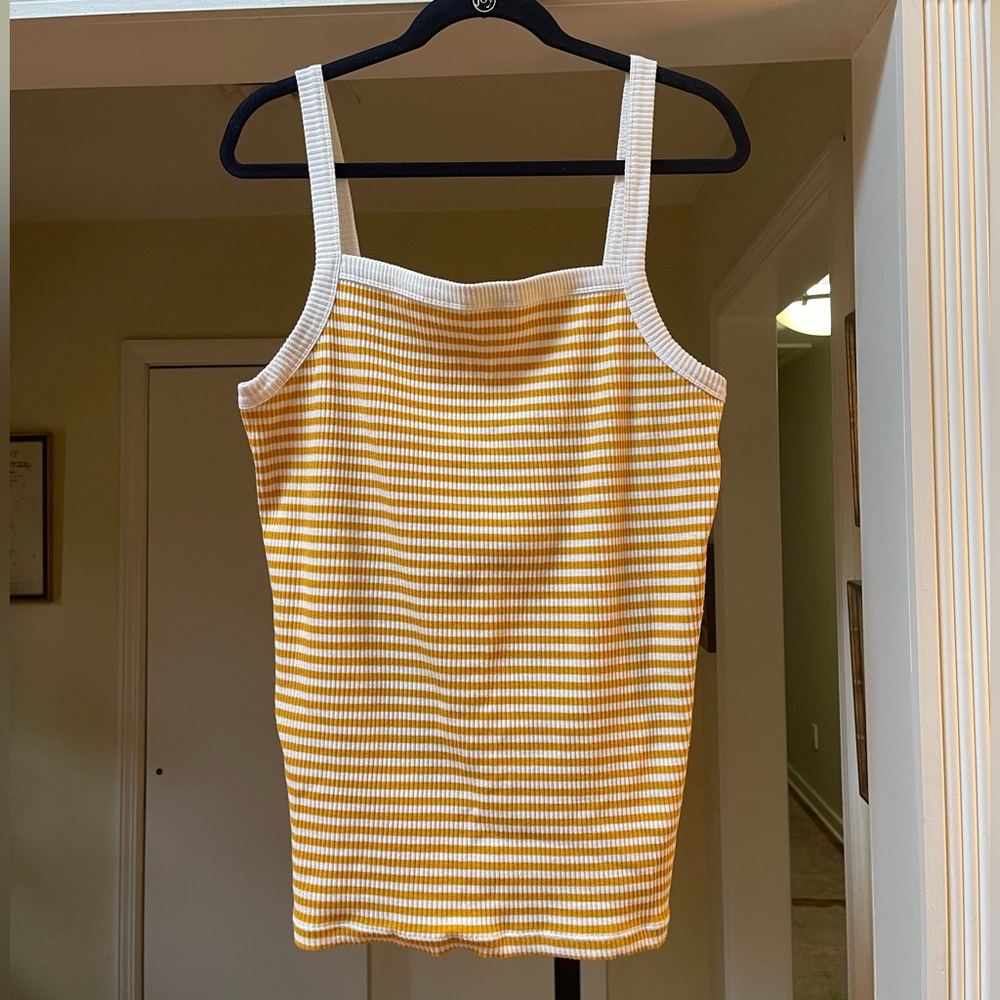 Yellow and White Striped Old Navy Ribbed Tank Top